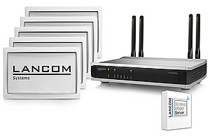 Produktcollage vom LANCOM Wireless ePaper Conference Set