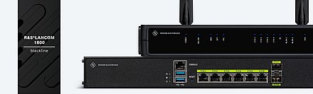 Collage de Routeurs R&S®LANCOM et de produits SD-WAN avec banderole blackline