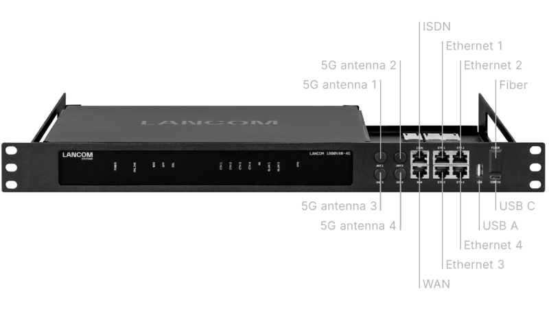 Product photo R&S®LANCOM CPE blackline Rack Mount with labelling of the connectors