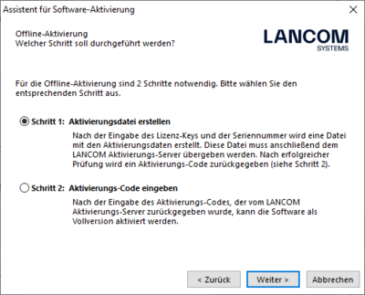 Screenshot zur Offline-Aktivierung des R&S®LANCOM Advanced VPN Client