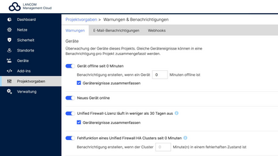Screenshot: Einstellungen der Projektvorgaben in der R&S®LMC