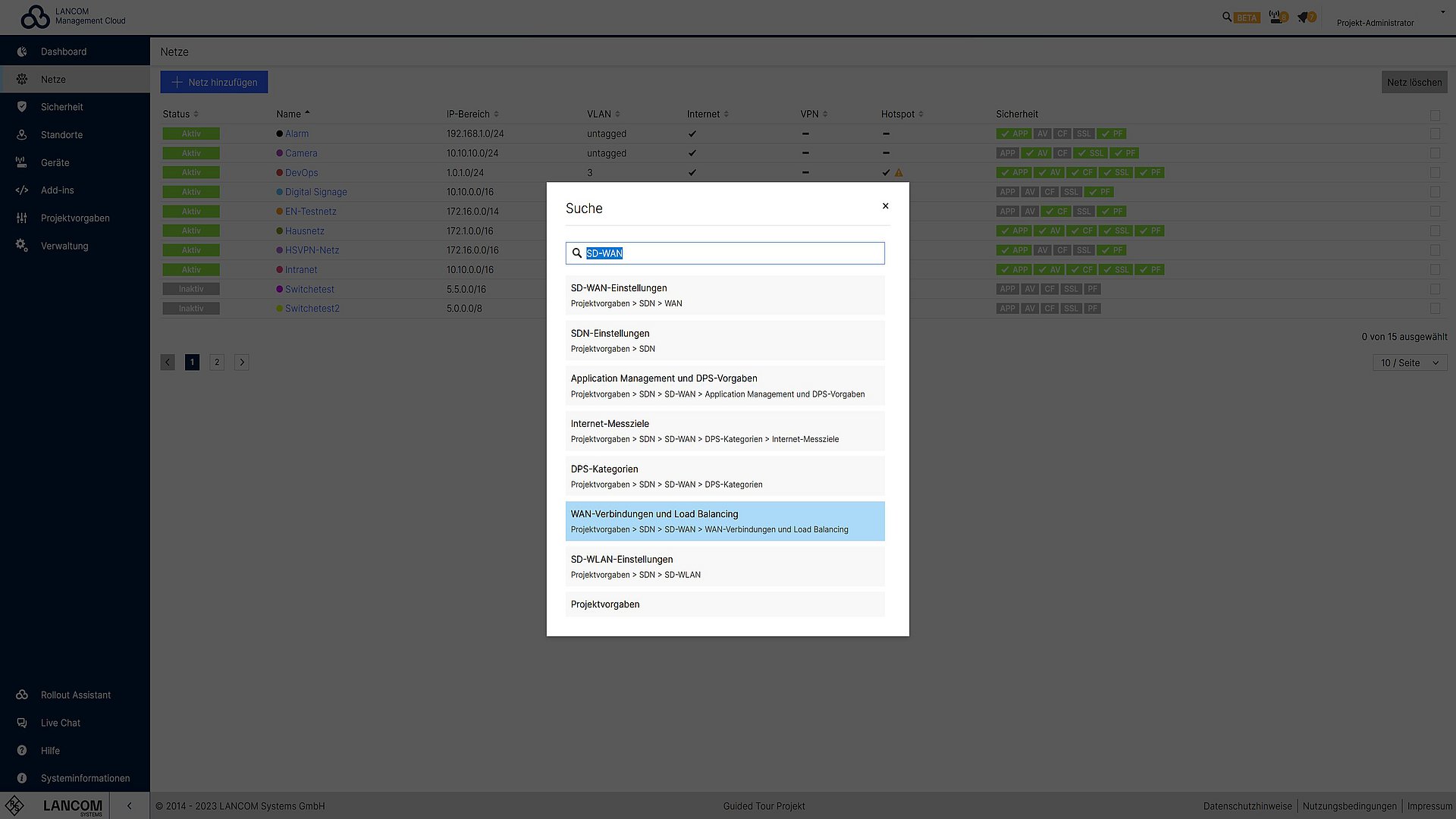 Screenshot: Suchfunktion in der R&S®LMC
