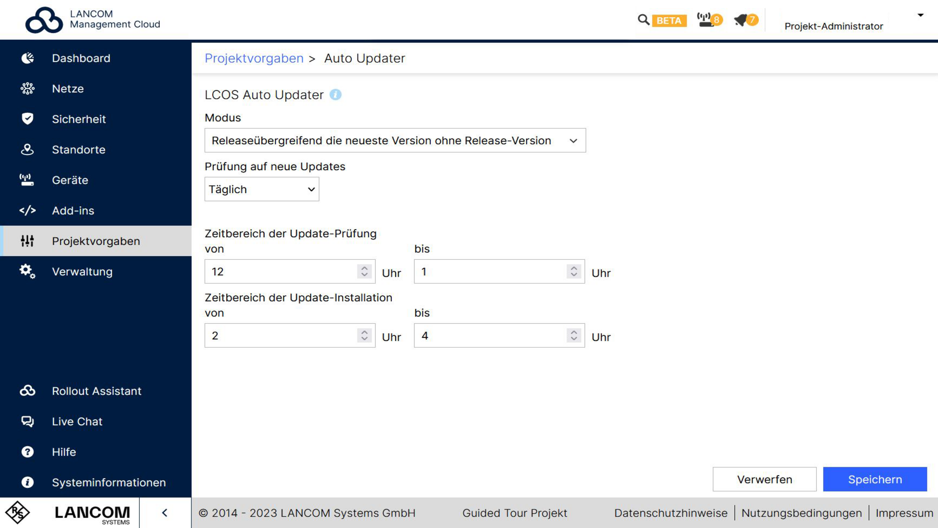 Screenshot: Auto-Update-Funktionen in der R&S®LMC