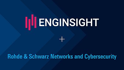 ENGINSIGHT logo and R&S Networks and Cybersecurity on a blue geometric background