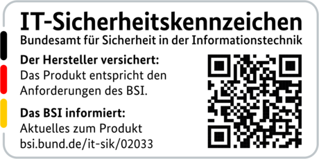 IT-Sicherheitskennzeichen mit QR-Code des BSI für den R&S®LANCOM 1650E