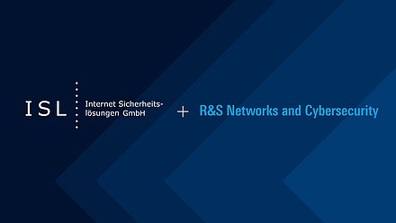 ISL logo above a plus sign, with Rohde & Schwarz Networks and Cybersecurity below on blue