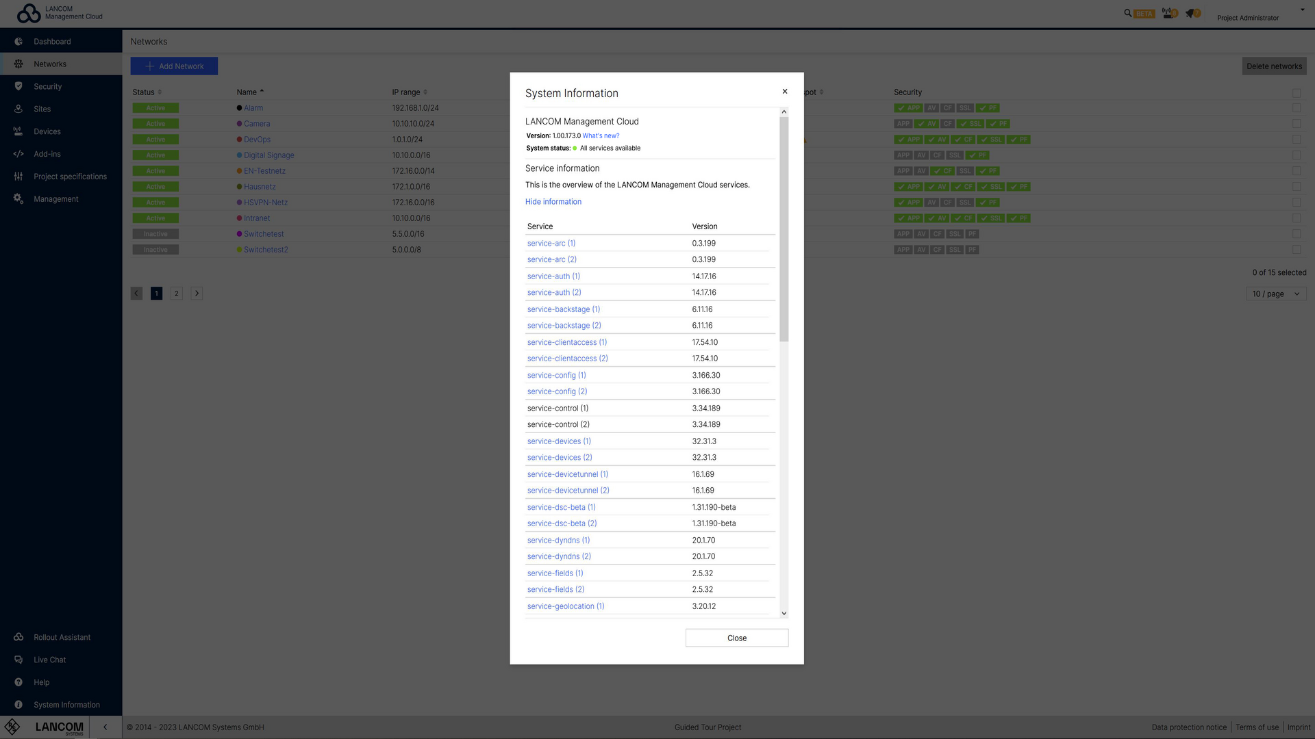 Screenshot: Systeminformationen in der R&S®LMC