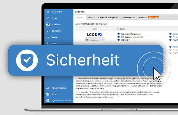 Screenshot der R&S®LMC mit Hervorhebung des Menüeintrages Sicherheit