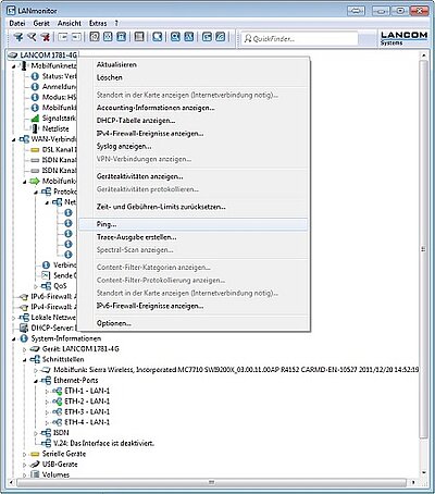 Nutzeroberfläche LANmonitor Screenshot