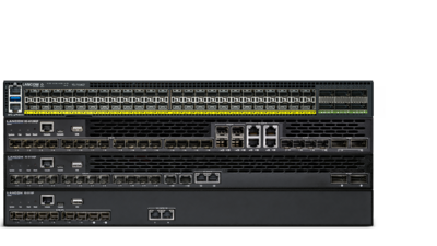 Product collage with LANCOM XS-5110F, XS-5116QF, XS-6128QF, and YS-7154CF