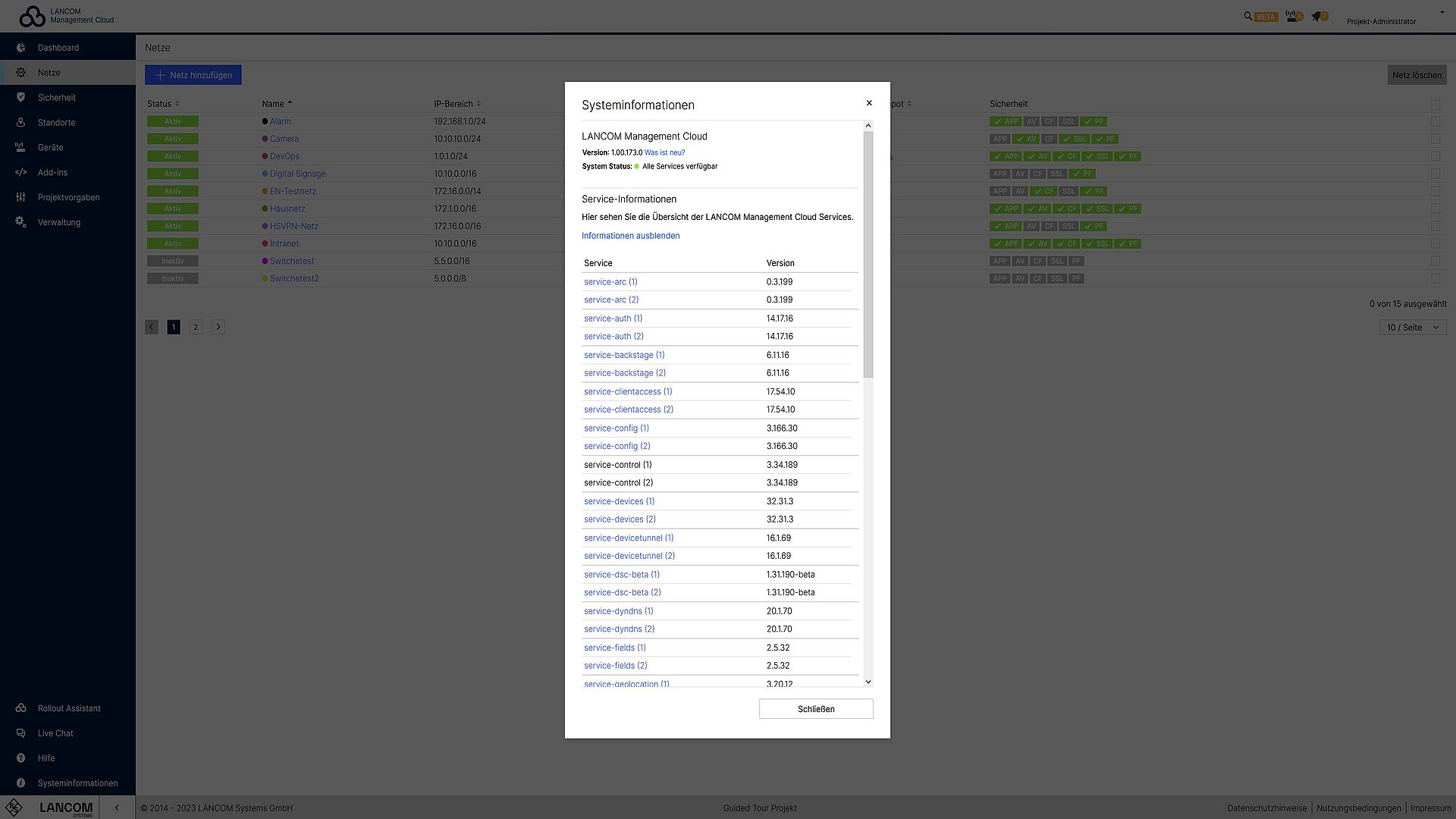 Screenshot: Systeminformationen in der R&S®LMC