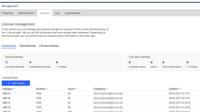 Capture d'écran de la page : Gestion des licences dans la R&S®LMC