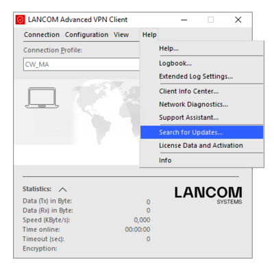 Screenshot of the software updates of the R&S®LANCOM Advanced VPN Client