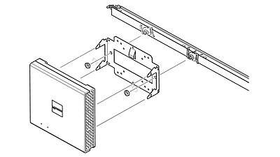 Drawing for mounting a R&S®LANCOM Access point with the T-Bar Mount on a mounting rail