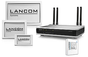 Produktcollage vom LANCOM Wireless ePaper Starter Set 