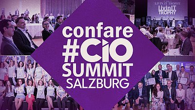 A collage of previous events from the confare CIOSUMMIT event series