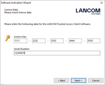 Screenshot of the online activation of the R&S®LANCOM Advanced VPN Client