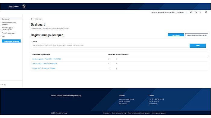 Screenshot des R&S®NC Support Portals