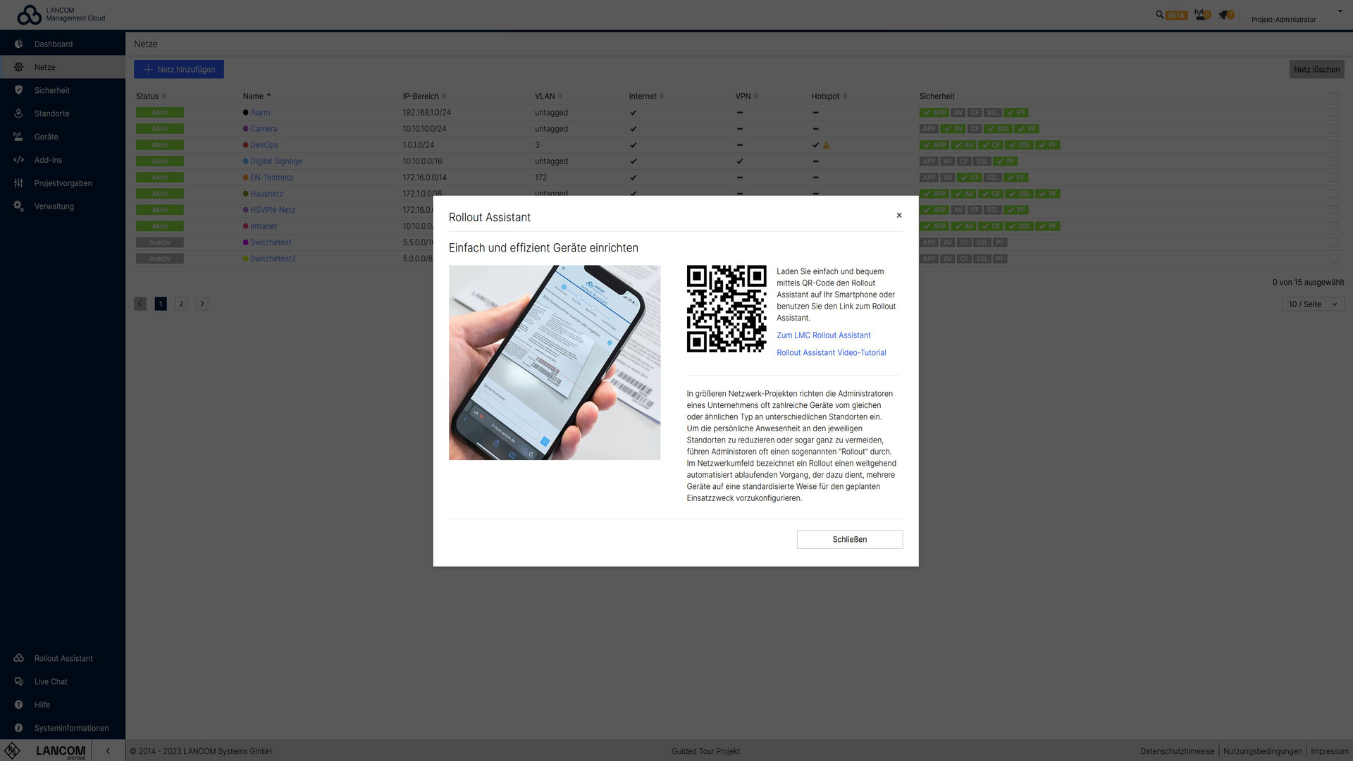 Screenshot: Geräteeinrichtung über den Rollout Assistant in der R&S®LMC