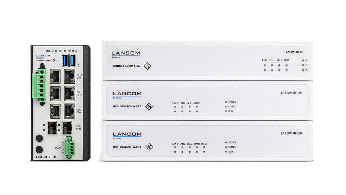 Product collage of the R&S®LANCOM Unified Firewalls desktop models