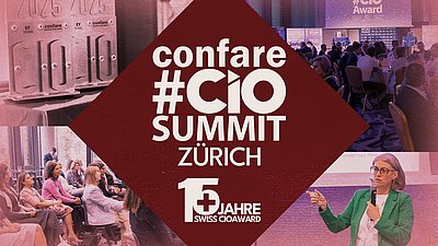 Collage aus vorherigen Veranstaltungen aus der Veranstaltungsreihe confare CIOSUMMIT
