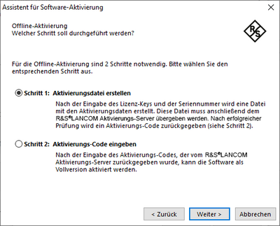 Screenshot zur Offline-Aktivierung des R&S®LANCOM Advanced VPN Client