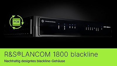 blackline housing from above with the LANCOM lettering and a play button to play the video on YouTube