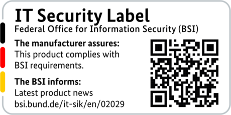 Label de sécurité informatique de la BSI avec code QR pour le R&S®LANCOM 1800VA-5G