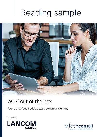Cover image of the R&S Networks and Cybersecurity (formerly LANCOM)and techconsult study "Wi-Fi out of the box – Future-proof and flexible access point management"