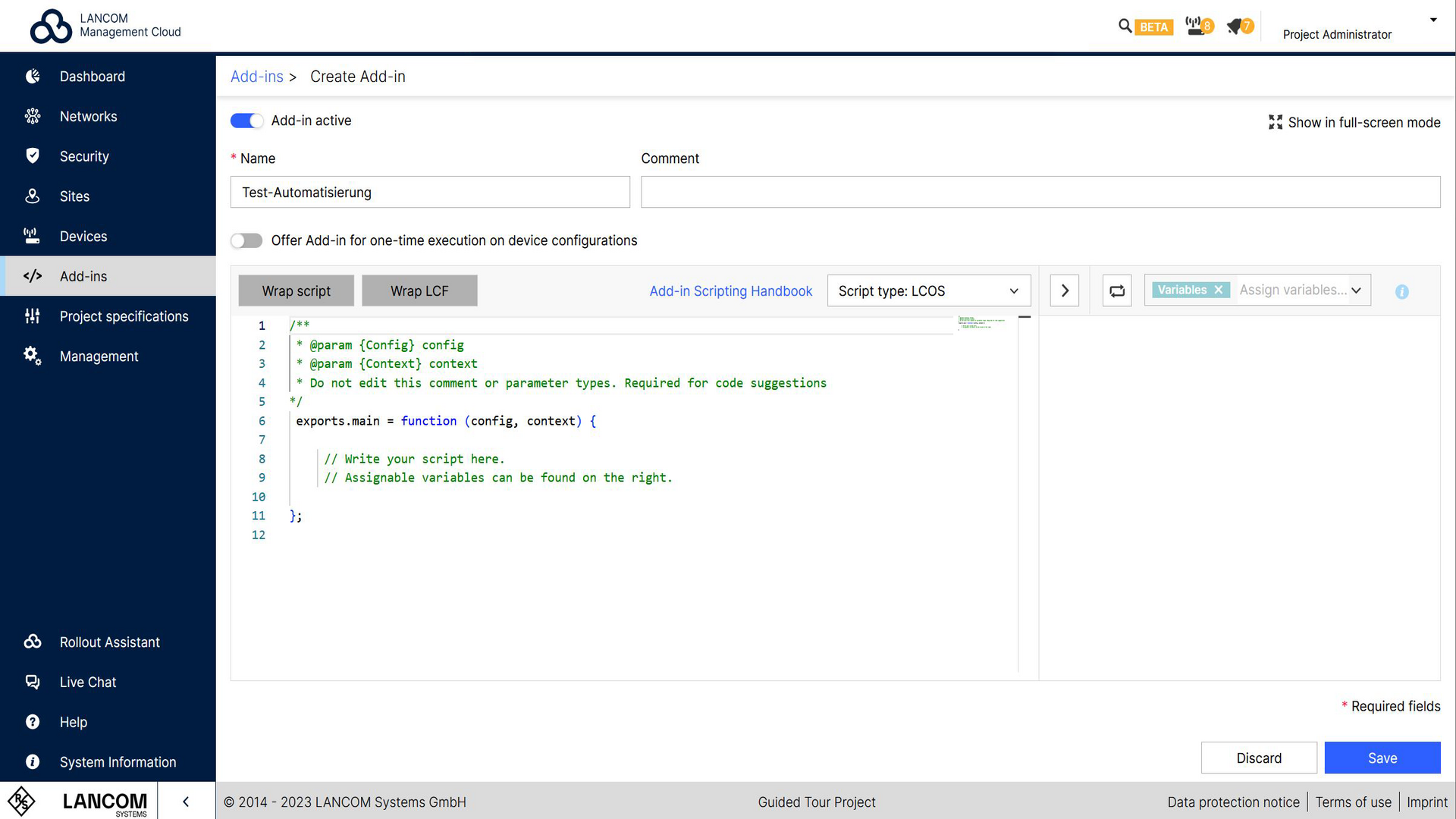 Screenshot: Add-ins in der R&S®LMC erstellen