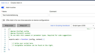 Screenshot: Create add-ins in the R&S®LMC