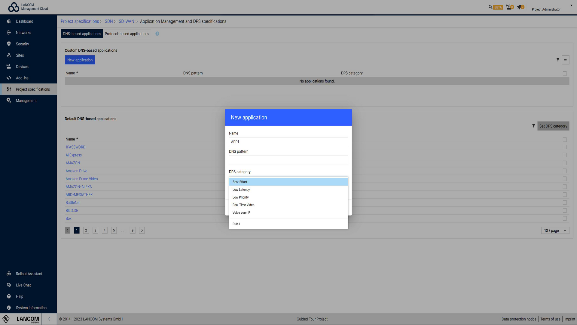 Screenshot: DPS-Kategorie setzen in der R&S®LMC
