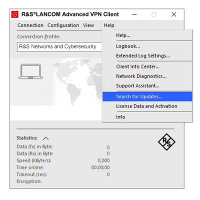 Screenshot of the software updates of the R&S®LANCOM Advanced VPN Client