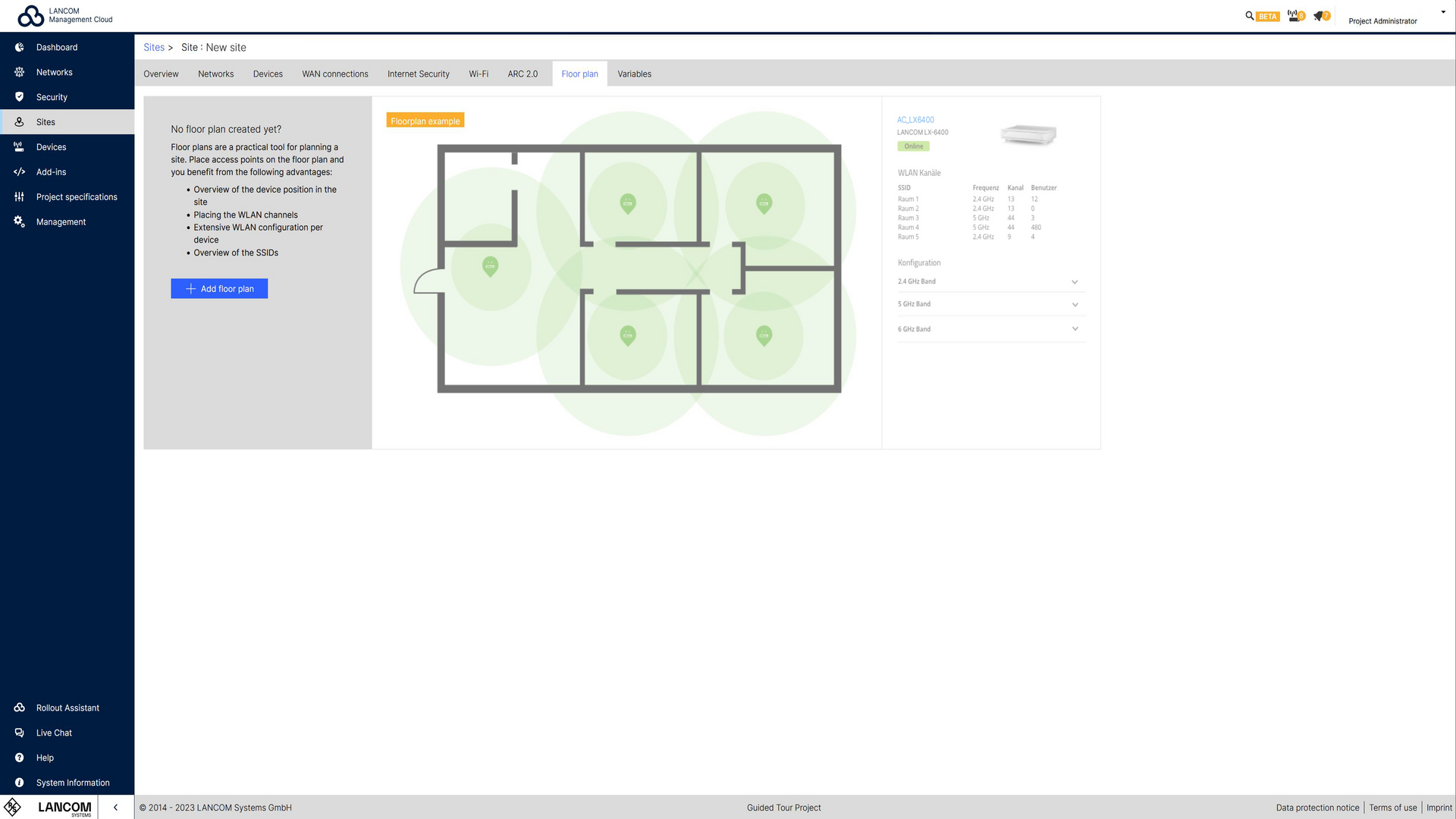 Screenshot: Vorab-Anlegung von Grundrissen in der R&S®LMC