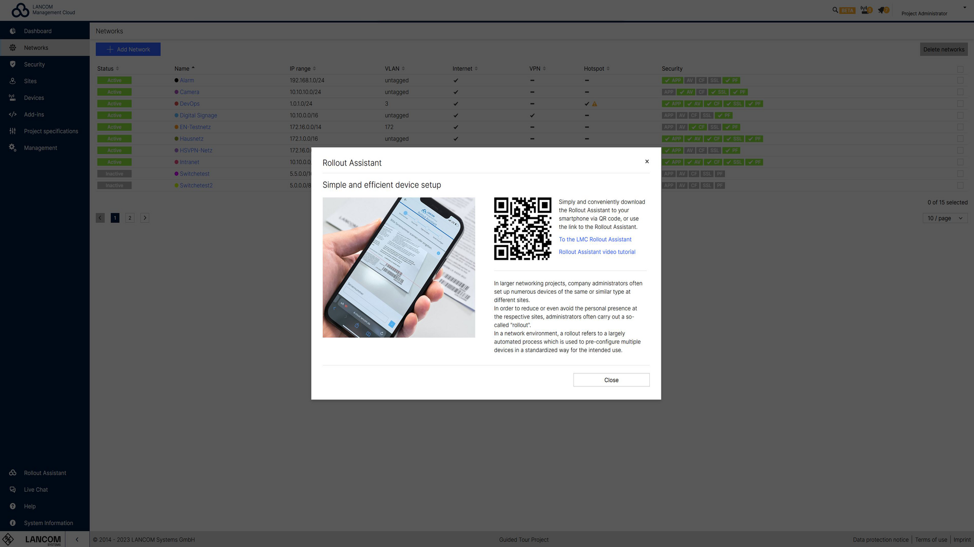 Screenshot: Geräteeinrichtung über den Rollout Assistant in der R&S®LMC