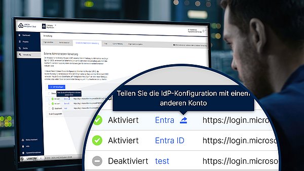 Mann vor R&S®LANCOM Management Cloud, Screenshot Copy IdP basiskonfigurationen