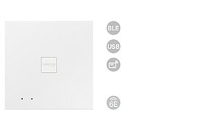 Product photo LANCOM LX-6500E with icons for Bluetooth, USB, and Wi-Fi 6E