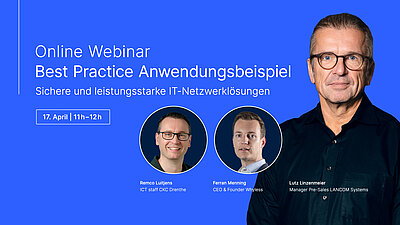 Portrait von Remco Luitjens, Ferran Menning und Lutz Linzenmeier mit dem zusätzlichen Schriftzug „Best Practice Anwendungsbeispiel” am 17.04 um 11-12 Uhr