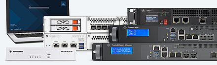 Product overview of the R&S Networks and Cybersecurity security portfolio, featuring R&S®Trusted Disk, R&S®LANCOM Unified Firewalls, R&S®SITLine, R&S®Trusted VPN, and R&S®Trusted Objects Manager.