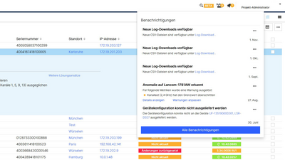 Screenshot: Troubleshooting durch Benachrichtigungen in der R&S®LMC