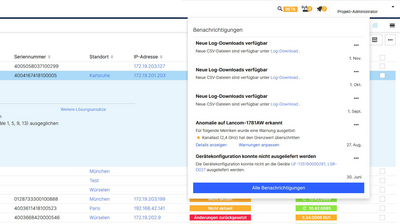 Screenshot: Troubleshooting durch Benachrichtigungen in der R&S®LMC