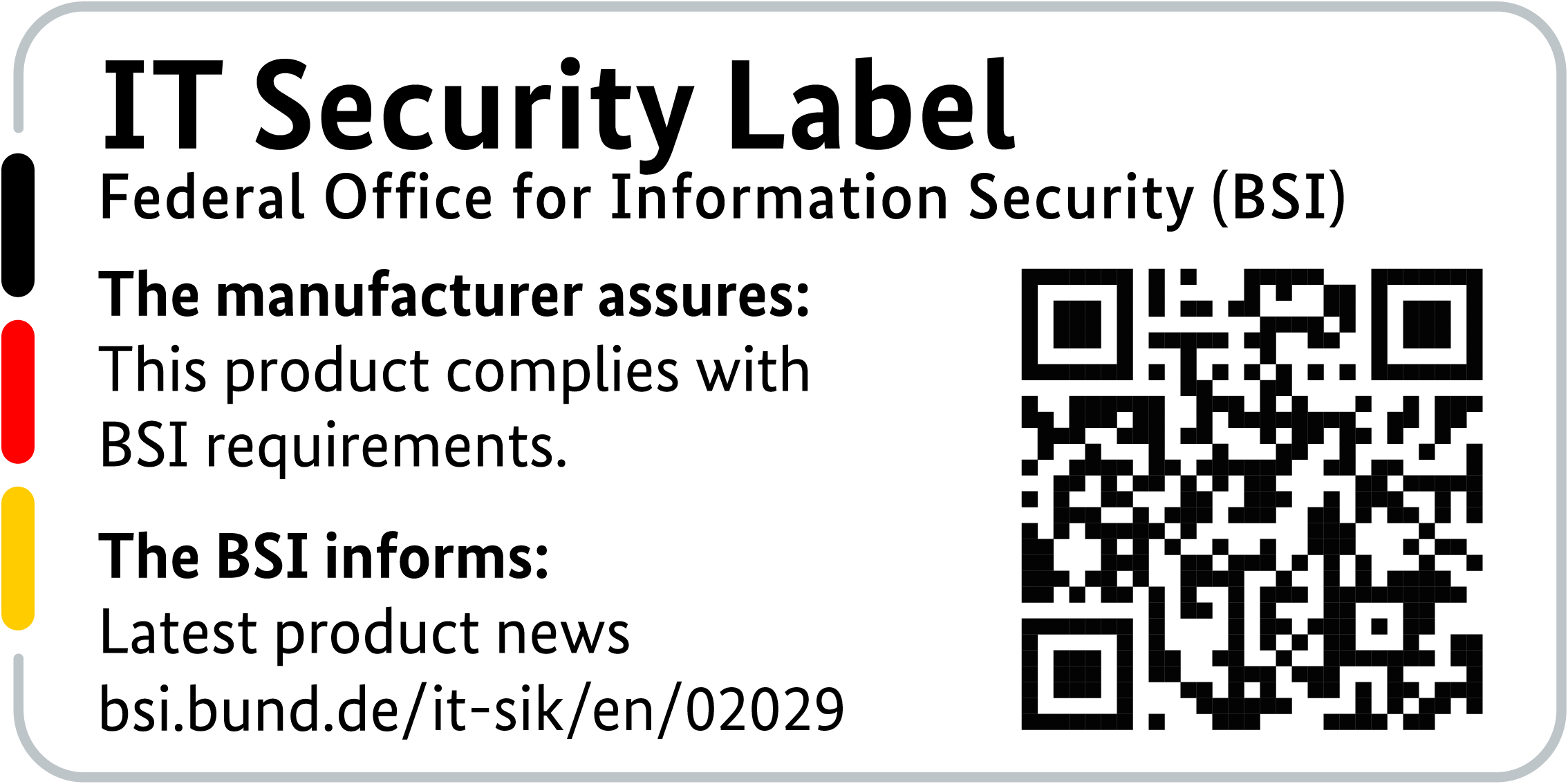 Label de sécurité informatique de la BSI avec code QR pour le R&S®LANCOM 1800VA-5G