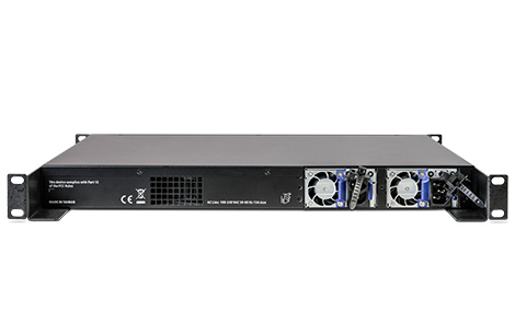 Front view of a LANCOM switch in R&S®LANCOM Switch Rack Mount L250 rails