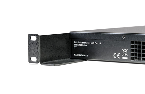 Detailed view of a LANCOM switch in R&S®LANCOM Switch Rack Mount L250 rails