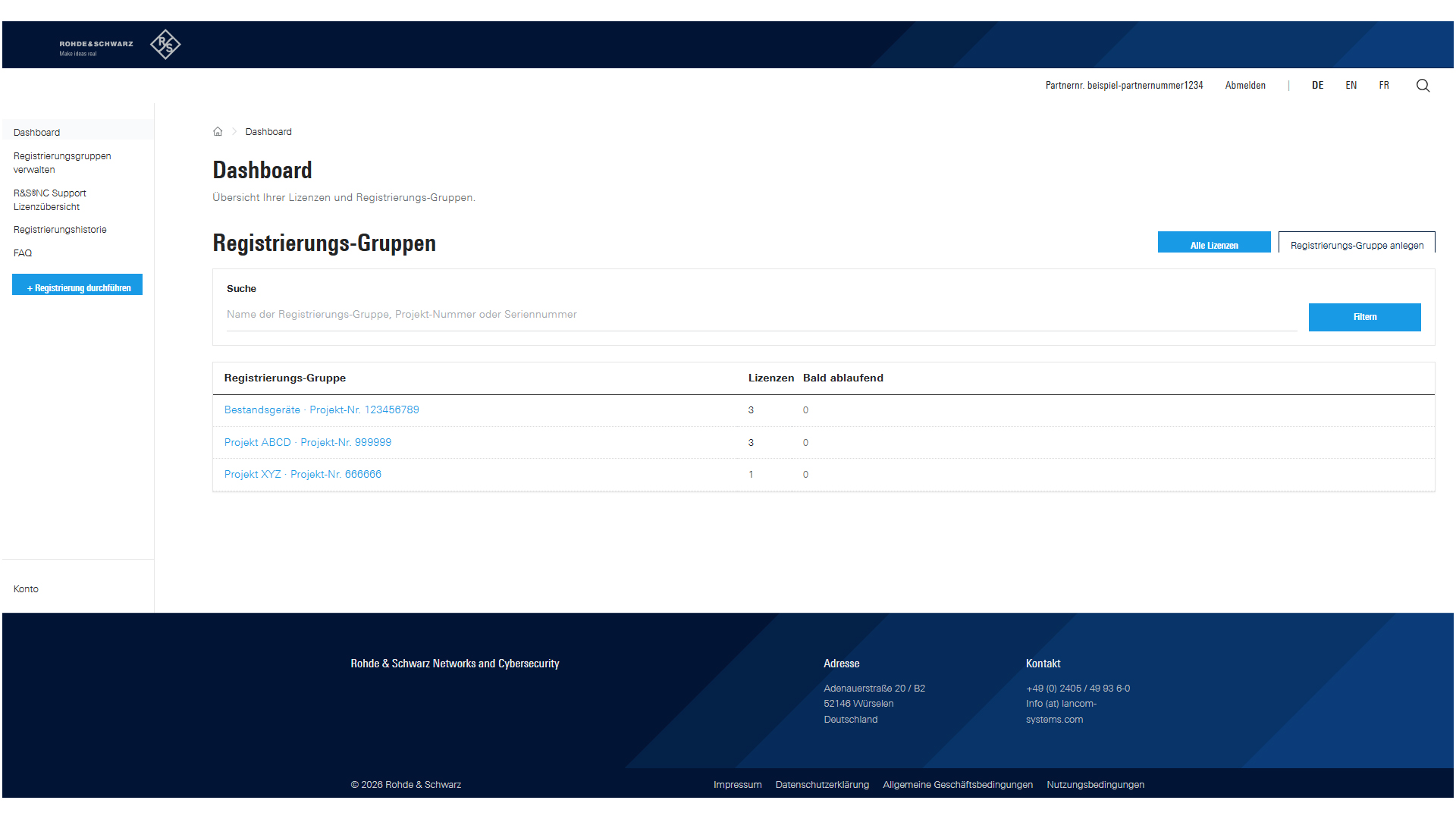 Screenshot des R&S®NC Support Portals