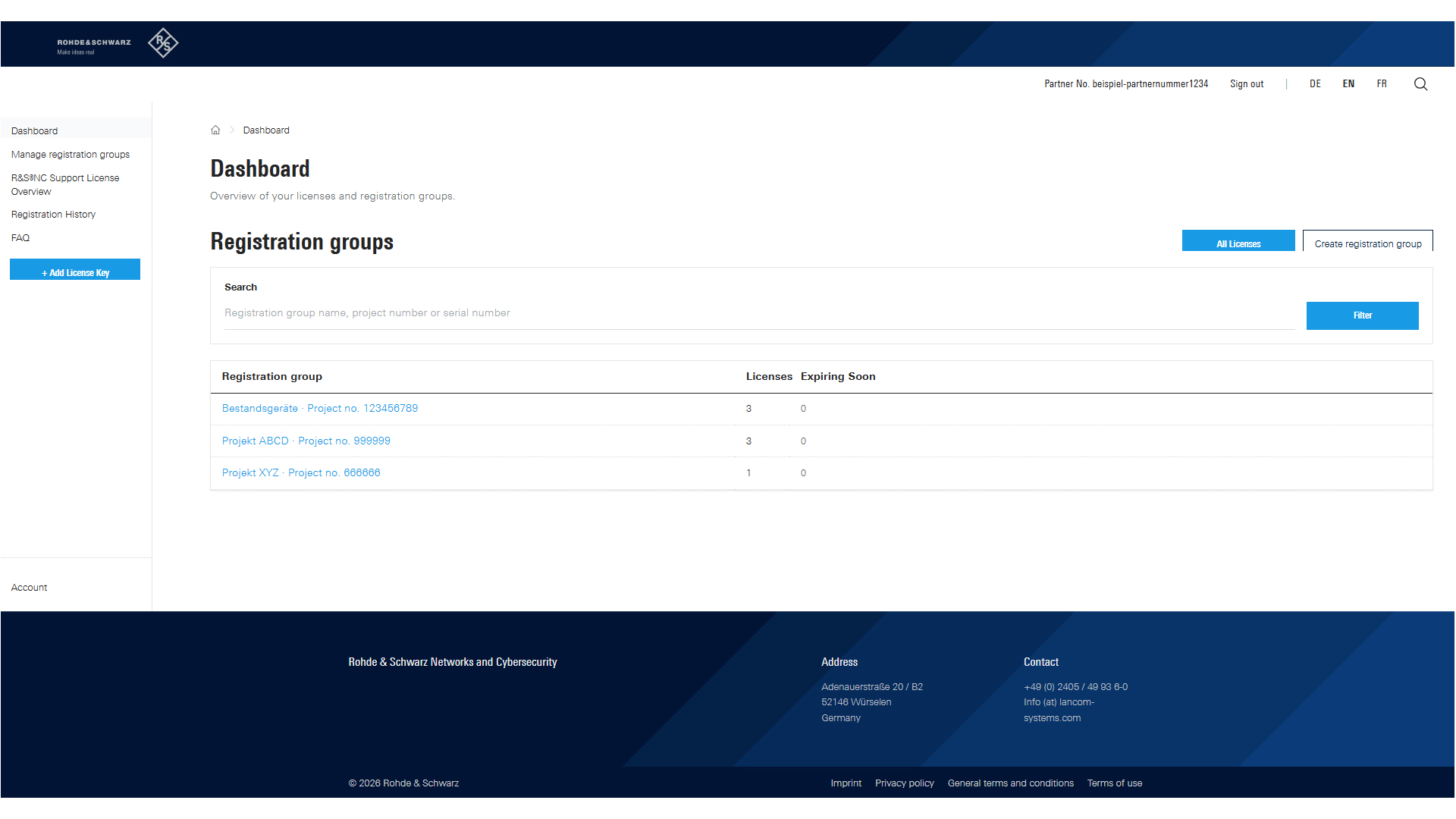 Screenshot des R&S®NC Support Portals